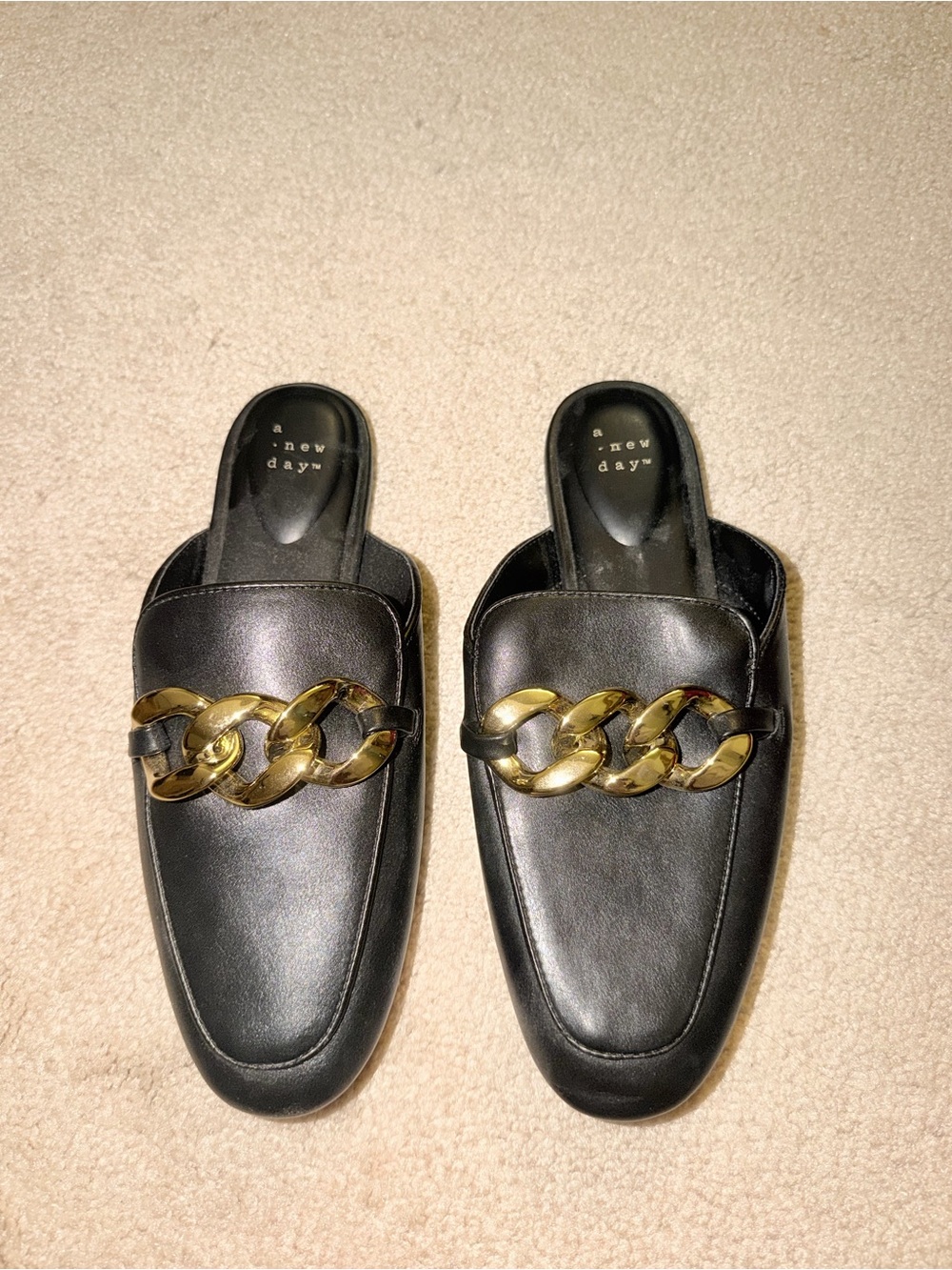 a new day Black Slip-On Mules with Gold Chain Accent